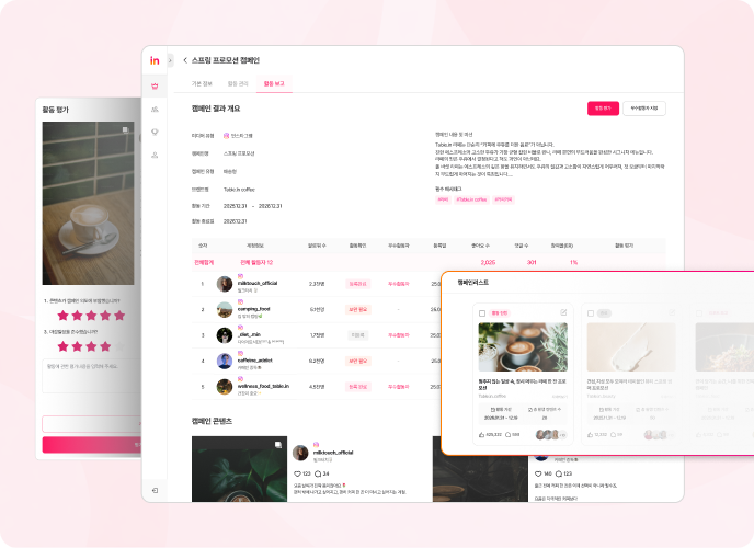 캠페인을 함께한 크리에이터를 체계적으로 관리할 수 있습니다.